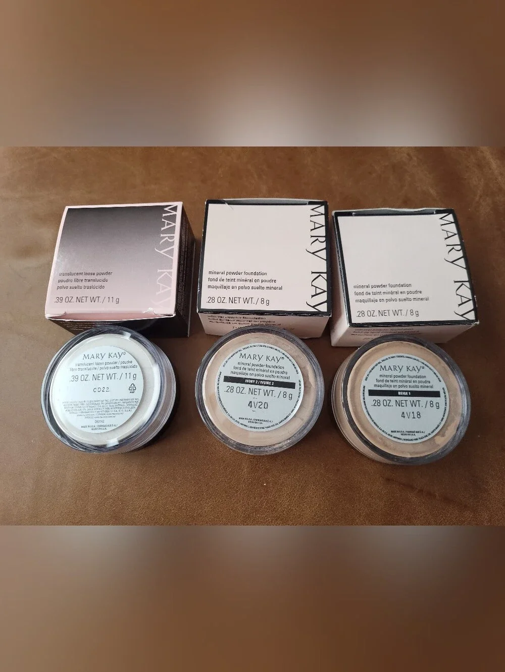 3) Mary Kay Products. 2) Mineral Powder Foundation, 1) Transculent Loose Powder.